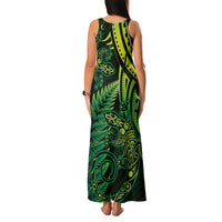 New Zealand Lizard Family Matching Tank Maxi Dress and Hawaiian Shirt Silver Fern Aotearoa Maori Green Version LT14 - Polynesian Pride