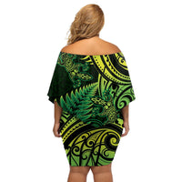 New Zealand Lizard Off Shoulder Short Dress Silver Fern Aotearoa Maori Green Version LT14 - Polynesian Pride