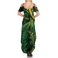 New Zealand Lizard Summer Maxi Dress Silver Fern Aotearoa Maori Green Version LT14 - Polynesian Pride