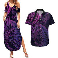 New Zealand Lizard Couples Matching Summer Maxi Dress and Hawaiian Shirt Silver Fern Aotearoa Maori Purple Version LT14 Purple - Polynesian Pride