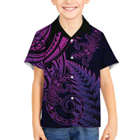 New Zealand Lizard Family Matching Long Sleeve Bodycon Dress and Hawaiian Shirt Silver Fern Aotearoa Maori Purple Version LT14 Son's Shirt Purple - Polynesian Pride