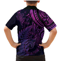 New Zealand Lizard Family Matching Mermaid Dress and Hawaiian Shirt Silver Fern Aotearoa Maori Purple Version LT14 - Polynesian Pride
