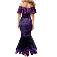 New Zealand Lizard Family Matching Mermaid Dress and Hawaiian Shirt Silver Fern Aotearoa Maori Purple Version LT14 - Polynesian Pride