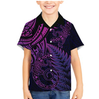 New Zealand Lizard Family Matching Mermaid Dress and Hawaiian Shirt Silver Fern Aotearoa Maori Purple Version LT14 Son's Shirt Purple - Polynesian Pride
