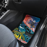 Personalised United States And New Zealand Car Mats USA Eagle With Kowhai Aotearoa Tui Bird