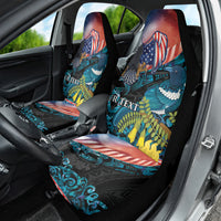Personalised United States And New Zealand Car Seat Cover USA Eagle With Kowhai Aotearoa Tui Bird LT14 - Polynesian Pride