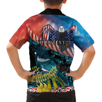 Personalised United States And New Zealand Kid Hawaiian Shirt USA Eagle With Kowhai Aotearoa Tui Bird LT14 - Polynesian Pride