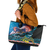 Personalised United States And New Zealand Leather Tote Bag USA Eagle With Kowhai Aotearoa Tui Bird LT14 Blue - Polynesian Pride