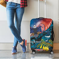 Personalised United States And New Zealand Luggage Cover USA Eagle With Kowhai Aotearoa Tui Bird LT14 - Polynesian Pride
