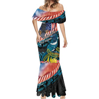 Personalised United States And New Zealand Mermaid Dress USA Eagle With Kowhai Aotearoa Tui Bird LT14 - Polynesian Pride