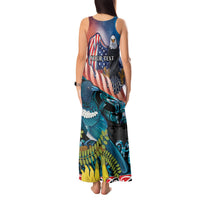 Personalised United States And New Zealand Tank Maxi Dress USA Eagle With Kowhai Aotearoa Tui Bird LT14 - Polynesian Pride