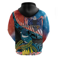 Personalised United States And New Zealand Zip Hoodie USA Eagle With Kowhai Aotearoa Tui Bird LT14 - Polynesian Pride