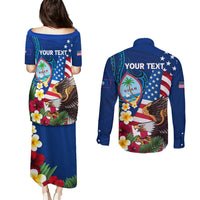 Personalised United States And Guam Couples Matching Puletasi and Long Sleeve Button Shirt USA Eagle With Guahan Seal Tropical Vibes LT14 - Polynesian Pride