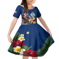 Personalised United States And Guam Family Matching Puletasi and Hawaiian Shirt USA Eagle With Guahan Seal Tropical Vibes LT14 Daughter's Dress Blue - Polynesian Pride