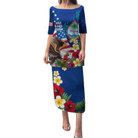 Personalised United States And Guam Family Matching Puletasi and Hawaiian Shirt USA Eagle With Guahan Seal Tropical Vibes LT14 Mom's Dress Blue - Polynesian Pride