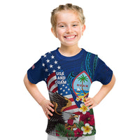 Personalised United States And Guam Kid T Shirt USA Eagle With Guahan Seal Tropical Vibes