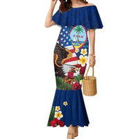 Personalised United States And Guam Mermaid Dress USA Eagle With Guahan Seal Tropical Vibes LT14 Women Blue - Polynesian Pride