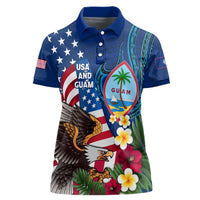 Personalised United States And Guam Women Polo Shirt USA Eagle With Guahan Seal Tropical Vibes LT14 Female Blue - Polynesian Pride