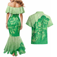 Aloha Hawaii Molokai Island Couples Matching Mermaid Dress and Hawaiian Shirt Hibiscus Tribal Honu Hawaiian Tattoo Green LT14 - Polynesian Pride