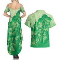 Aloha Hawaii Molokai Island Couples Matching Summer Maxi Dress and Hawaiian Shirt Hibiscus Tribal Honu Hawaiian Tattoo Green LT14 - Polynesian Pride