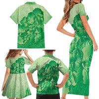 Aloha Hawaii Molokai Island Family Matching Short Sleeve Bodycon Dress and Hawaiian Shirt Hibiscus Tribal Honu Hawaiian Tattoo Green LT14 - Polynesian Pride