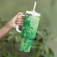 Aloha Hawaii Molokai Island Tumbler With Handle Hibiscus Tribal Honu Hawaiian Tattoo Green