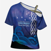 Personalised Matariki New Zealand Cross Shoulder Shirt Maori New Year Galaxy Koru Pattern LT14 Female Blue - Polynesian Pride