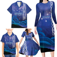 Personalised Matariki New Zealand Family Matching Long Sleeve Bodycon Dress and Hawaiian Shirt Maori New Year Galaxy Koru Pattern LT14 - Polynesian Pride