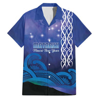 Personalised Matariki New Zealand Family Matching Mermaid Dress and Hawaiian Shirt Maori New Year Galaxy Koru Pattern LT14 Dad's Shirt - Short Sleeve Blue - Polynesian Pride