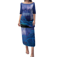 Personalised Matariki New Zealand Family Matching Puletasi and Hawaiian Shirt Maori New Year Galaxy Koru Pattern LT14 Mom's Dress Blue - Polynesian Pride