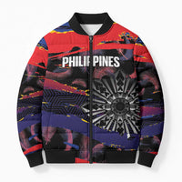Philippines Sun Tattoo Bomber Puffer Jacket Feathers Filipinas Grunge Style Black