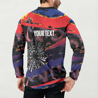 Philippines Sun Tattoo Button Sweatshirt Feathers Filipinas Grunge Style Black
