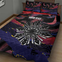 Philippines Sun Tattoo Quilt Bed Set Feathers Filipinas Grunge Style Black