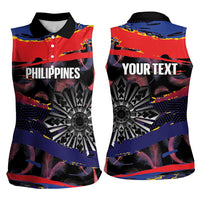 Philippines Sun Tattoo Women Sleeveless Polo Shirt Feathers Filipinas Grunge Style Black