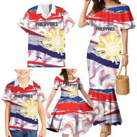 Philippines Sun Tattoo Family Matching Mermaid Dress and Hawaiian Shirt Feathers Filipinas Grunge Style White LT14 - Polynesian Pride