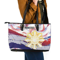 Philippines Sun Tattoo Leather Tote Bag Feathers Filipinas Grunge Style White