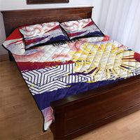 Philippines Sun Tattoo Quilt Bed Set Feathers Filipinas Grunge Style White