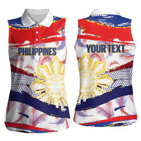 Philippines Sun Tattoo Women Sleeveless Polo Shirt Feathers Filipinas Grunge Style White