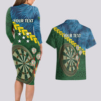 Personalised Solomon Islands Darts Couples Matching Long Sleeve Bodycon Dress and Hawaiian Shirt Tropical Leaves Melanesian Pattern