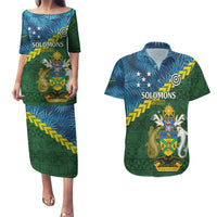 Personalised Solomon Islands Darts Couples Matching Puletasi and Hawaiian Shirt Tropical Leaves Melanesian Pattern LT14 Green - Polynesian Pride