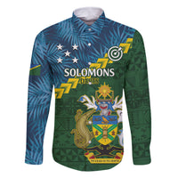 Personalised Solomon Islands Darts Family Matching Long Sleeve Bodycon Dress and Hawaiian Shirt Tropical Leaves Melanesian Pattern LT14 Dad's Shirt - Long Sleeve Green - Polynesian Pride