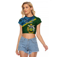Personalised Solomon Islands Darts Raglan Cropped T Shirt Tropical Leaves Melanesian Pattern