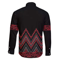 Red Aotearoa Mangopare Kowhaiwhai and Niho Taniwha Family Matching Off The Shoulder Long Sleeve Dress and Hawaiian Shirt Maori New Zealand LT14 - Polynesian Pride