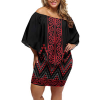 Red Aotearoa Mangopare Kowhaiwhai and Niho Taniwha Family Matching Off Shoulder Short Dress and Hawaiian Shirt Maori New Zealand LT14 Mom's Dress Red - Polynesian Pride