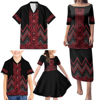 Red Aotearoa Mangopare Kowhaiwhai and Niho Taniwha Family Matching Puletasi and Hawaiian Shirt Maori New Zealand LT14 - Polynesian Pride