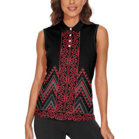 Red Aotearoa Mangopare Kowhaiwhai and Niho Taniwha Women Sleeveless Polo Shirt Maori New Zealand