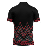 Red Aotearoa Mangopare Kowhaiwhai Niho Taniwha Zipper Polo Shirt Maori New Zealand LT14 - Polynesian Pride