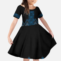 Blue Aotearoa Mangopare Kowhaiwhai and Niho Taniwha Family Matching Long Sleeve Bodycon Dress and Hawaiian Shirt Maori New Zealand LT14 Daughter's Dress Blue - Polynesian Pride