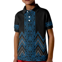 Blue Aotearoa Mangopare Kowhaiwhai and Niho Taniwha Kid Polo Shirt Maori New Zealand LT14 Kid Blue - Polynesian Pride