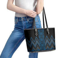 Blue Aotearoa Mangopare Kowhaiwhai and Niho Taniwha Leather Tote Bag Maori New Zealand